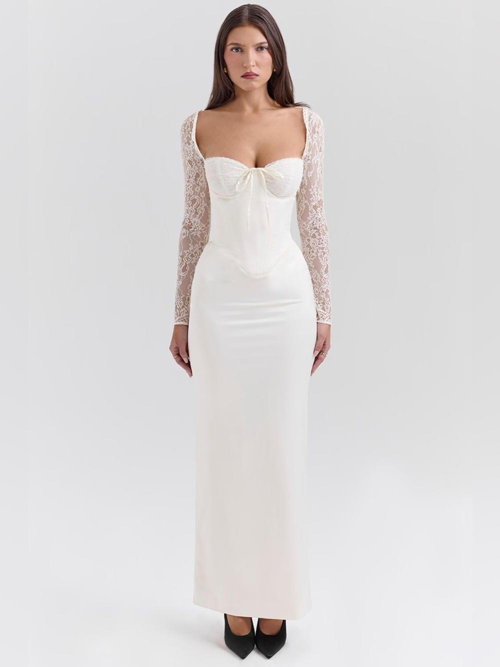 HOUSE OF CB Perdi Lace Ivory Gown S+
